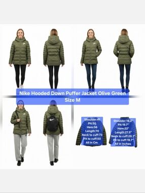 Nike Hooded Down Puffer Jacket Olive Green Size M